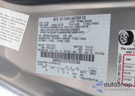 2007 Mercury Monterey Luxury z USA, uszkodzony, nr VIN 2MRDA222X7BJ00380